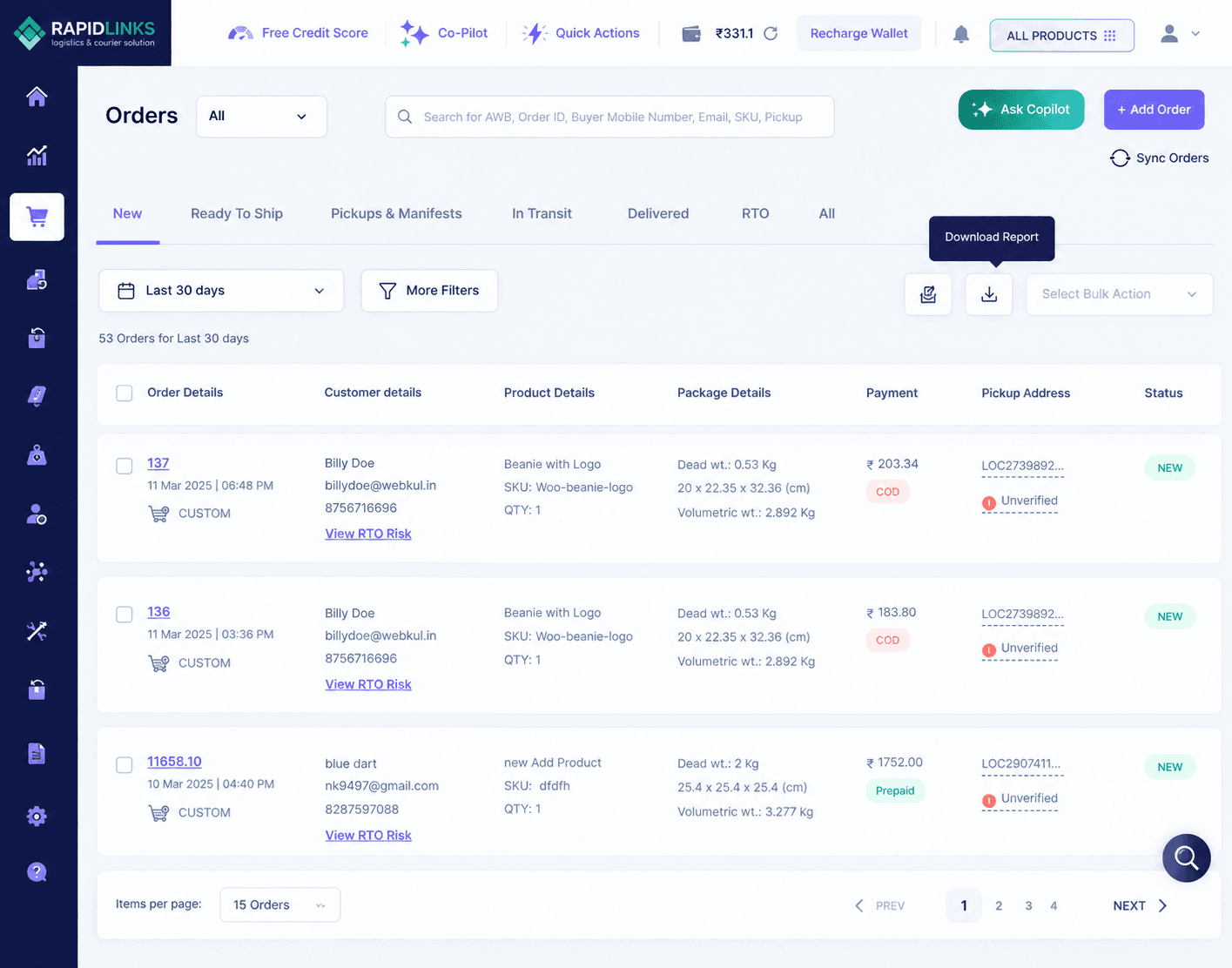 Operations dashboard